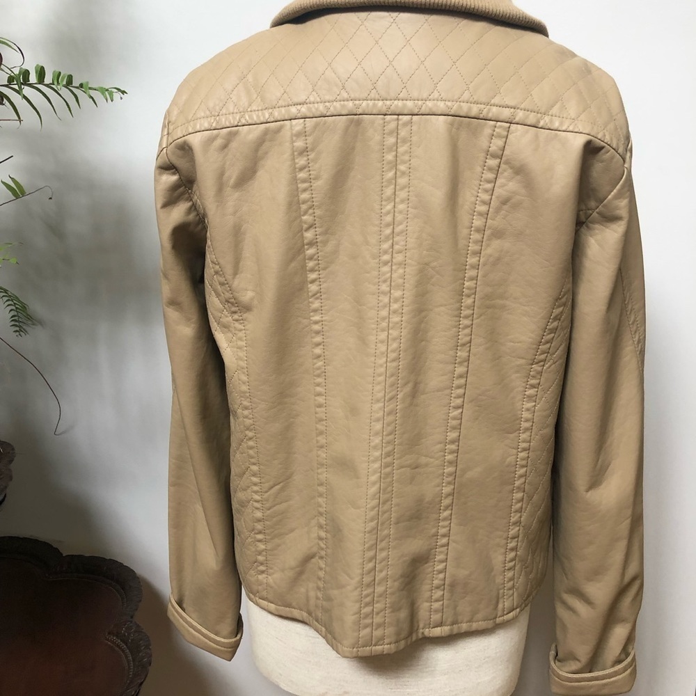𝅺GEORGE Faux Leather Biker Jacket Beige Tan Size‎ L 12-14 - Picture 3 of 10